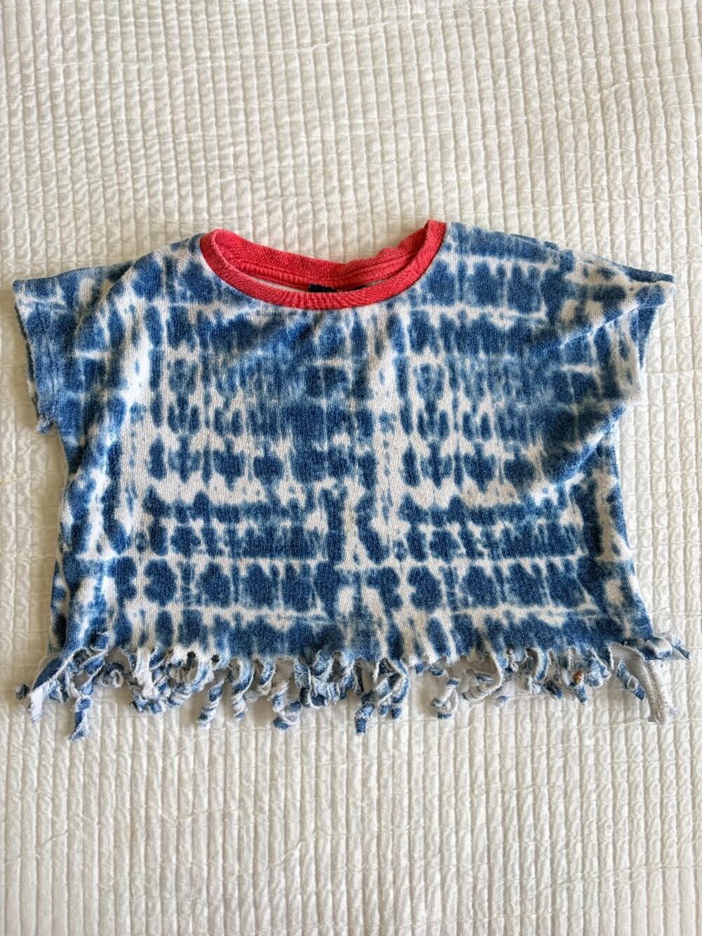 Andy Evan Top Girls 7 Blue White Tie Dye Fringe Hem Tee Shirt Cotton Boho